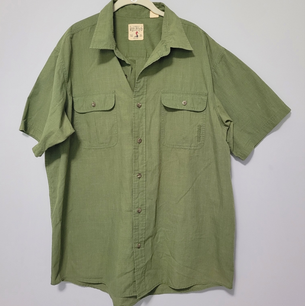 Red Head Cotton Olive Green, short sleeve, button-down shirt,‎ size XL